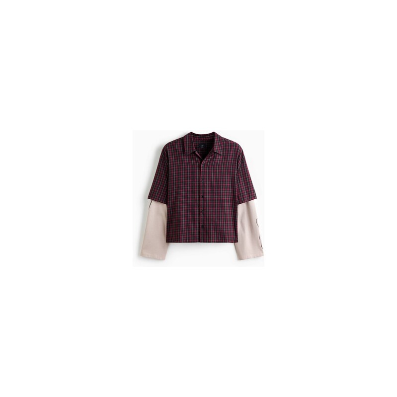 H&M - Vrstvená košile Relaxed Fit - Tmavě Červená/Kostka