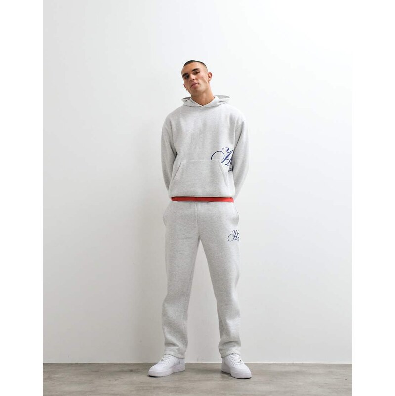 ASOS DESIGN straight leg jogger with print in grey marl