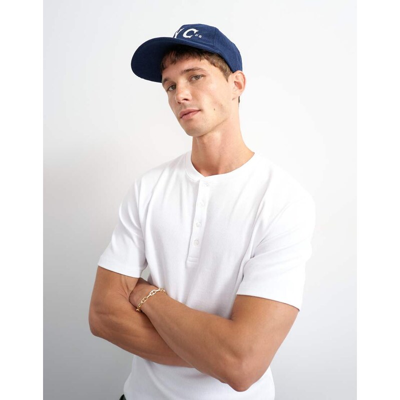 Topman classic fit ribbed henley t-shirt in white