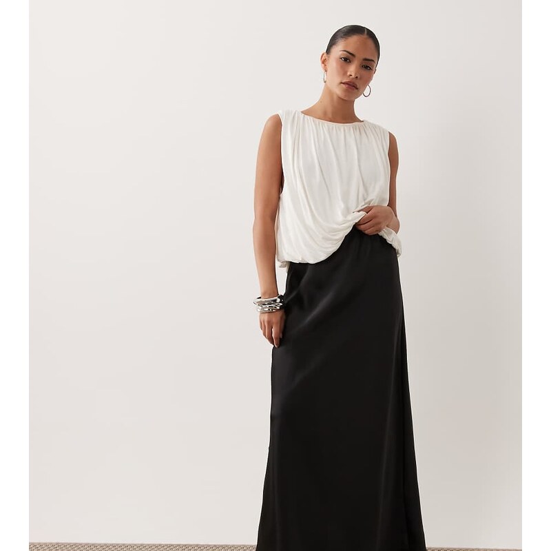 ASOS Petite ASOS DESIGN Petite satin bias maxi skirt in black