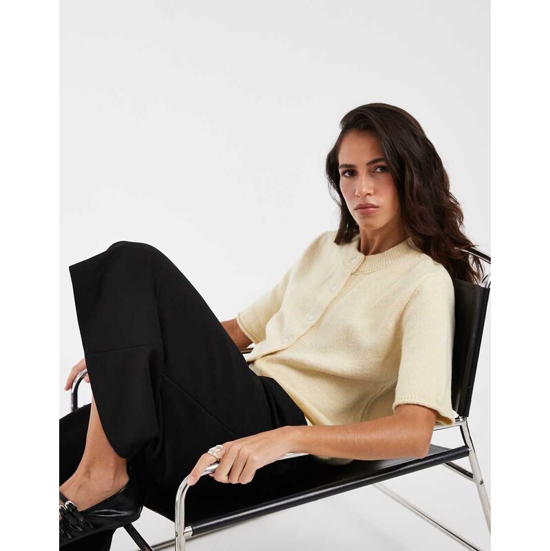 ASOS DESIGN lightweight relaxed cardigan in buttermilk-Yellow