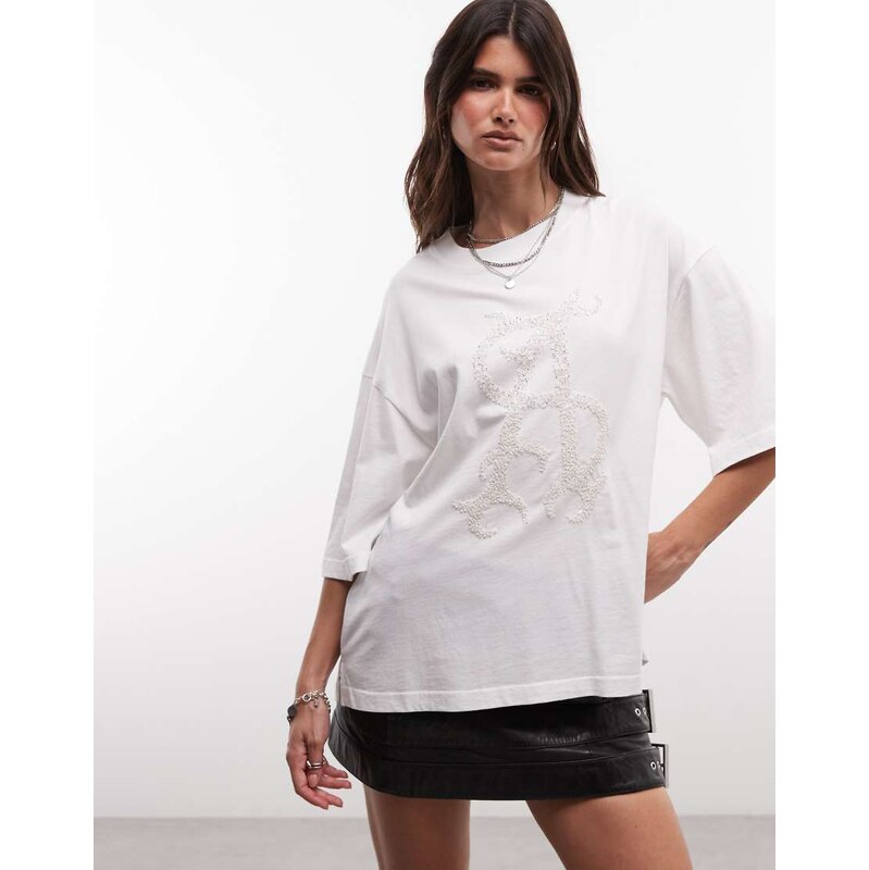 AllSaints Reflex Amelie short sleeve embellished logo t-shirt in