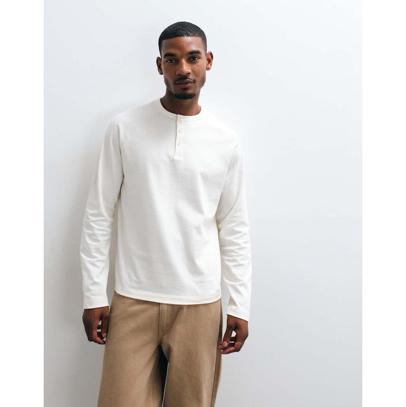 ASOS DESIGN heavyweight relaxed raglan t-shirt with woven henley