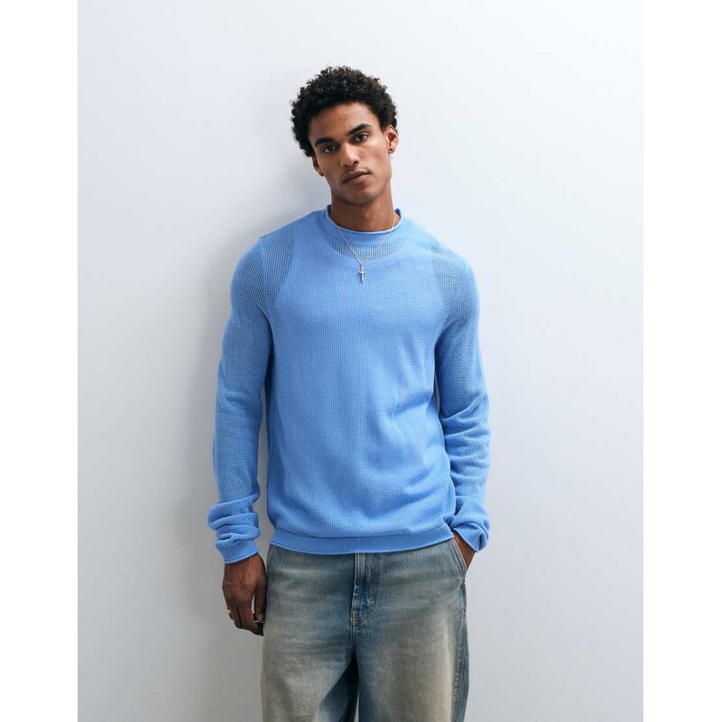ASOS DESIGN relaxed open knit jumper in blue