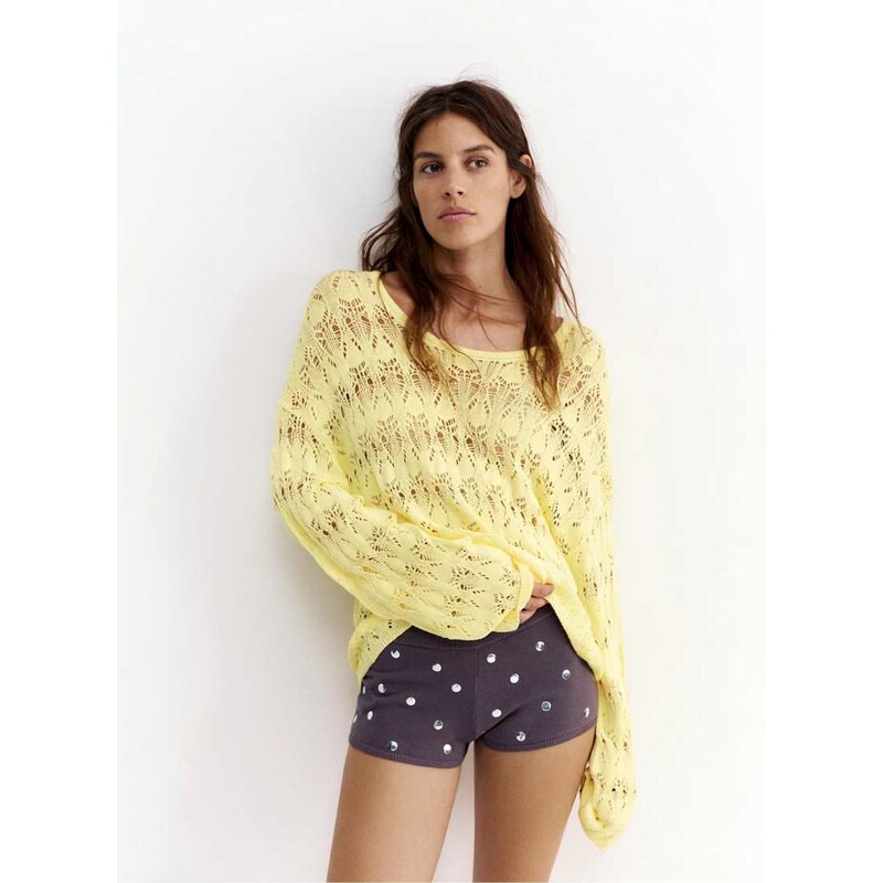Pull&Bear Fluid cutwork knit jumper in yellow