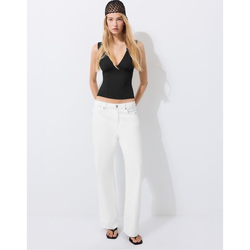 Stradivarius Fitted wide-strap top in black