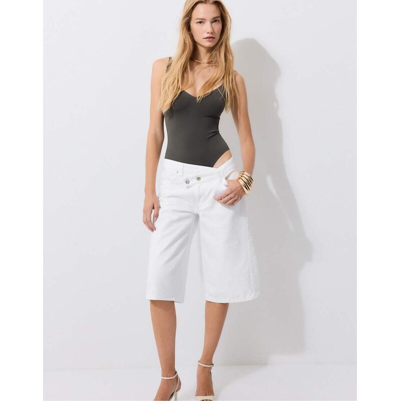 Stradivarius Compressor bodysuit in khaki-Green