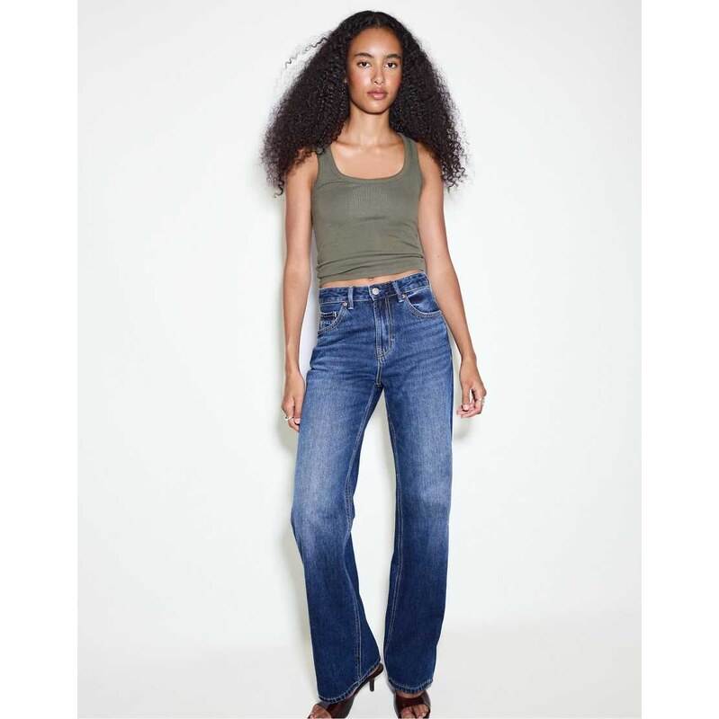 Stradivarius D92 straight wide-leg jeans in medium blue denim