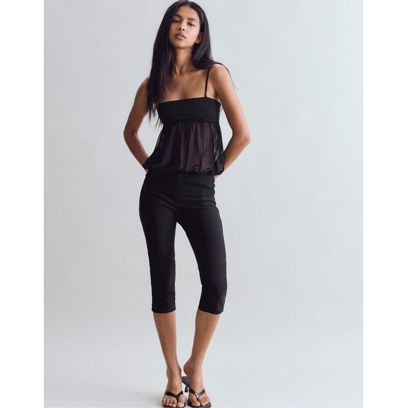 Stradivarius Fitted mesh balloon top in black