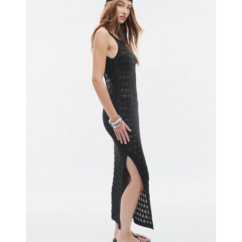 Stradivarius Cutwork knit dress in black