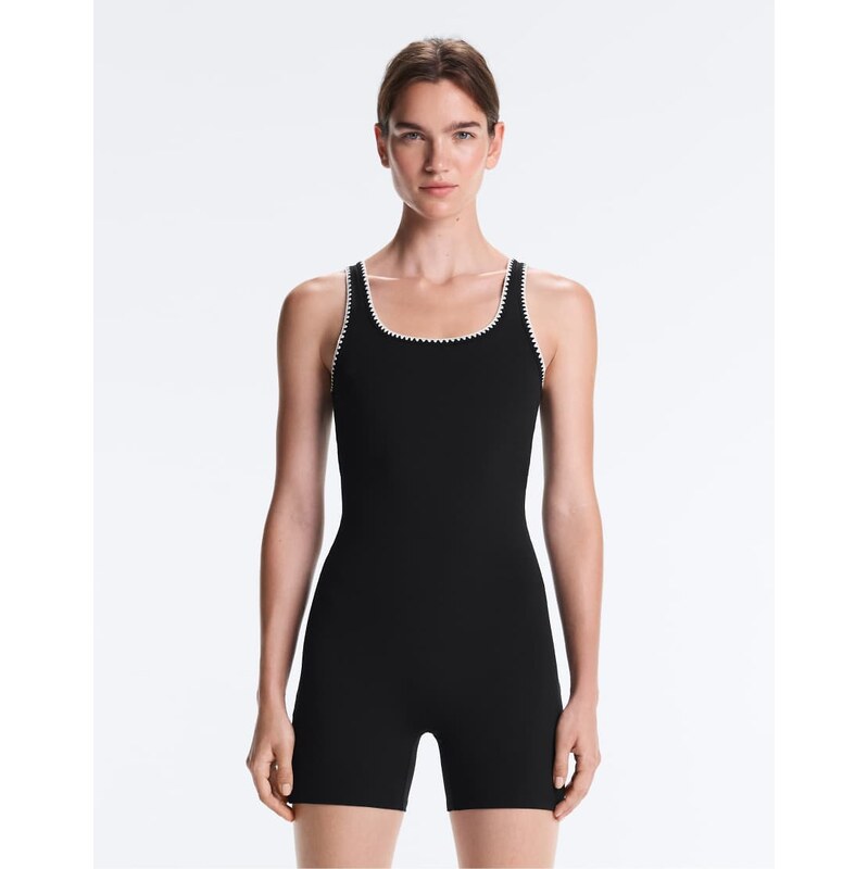 OYSHO Contrast stitching comfortlux short jumpsuit in black
