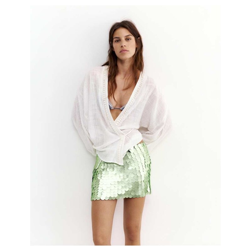 Pull&Bear Sequin mini skirt in green