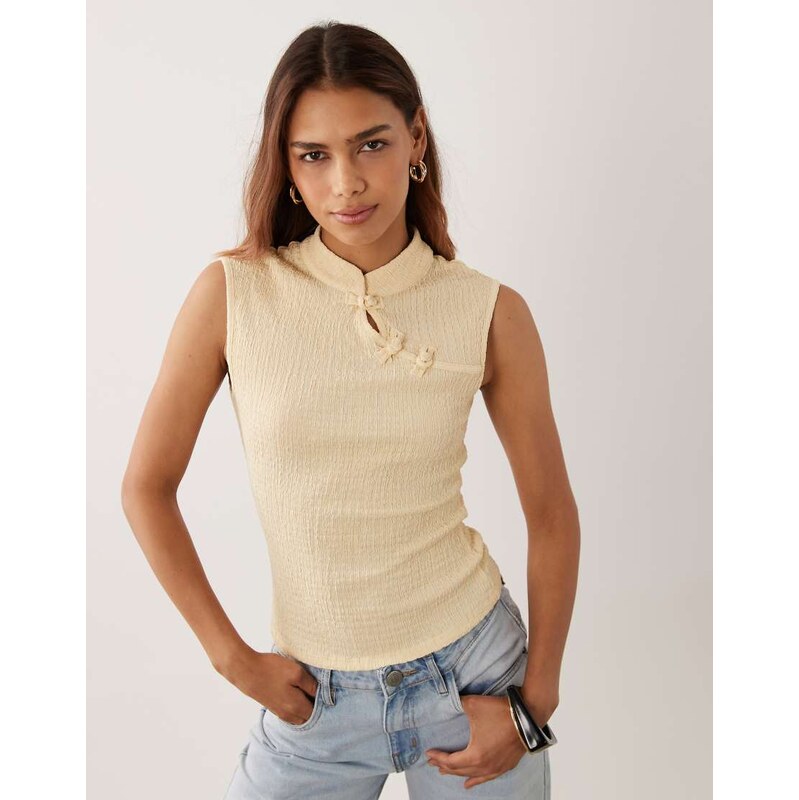 ASOS DESIGN mandarin collar top in buttermilk yellow