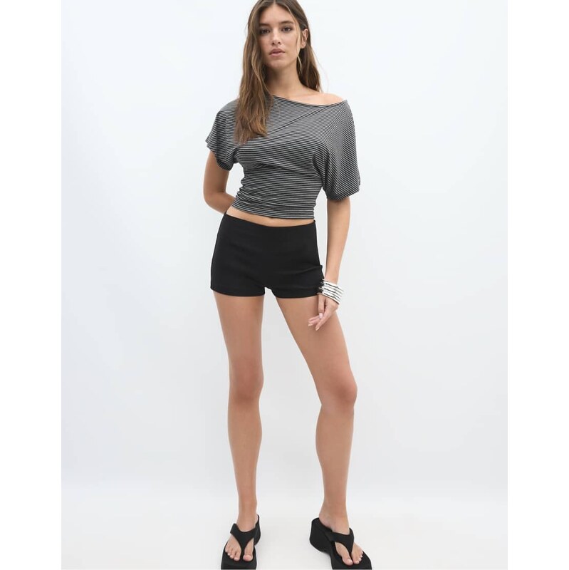 Stradivarius Striped print t-shirt in dark grey