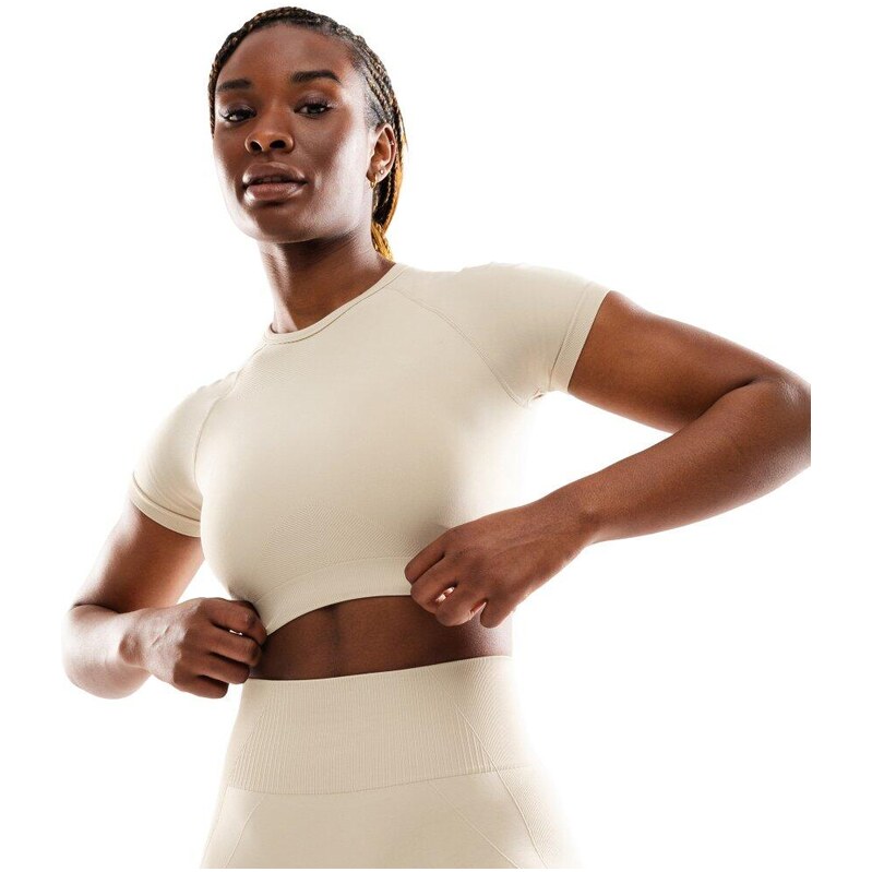 SIROKO Dámský bezešvý sportovní crop top s krátkým rukávem Steam
