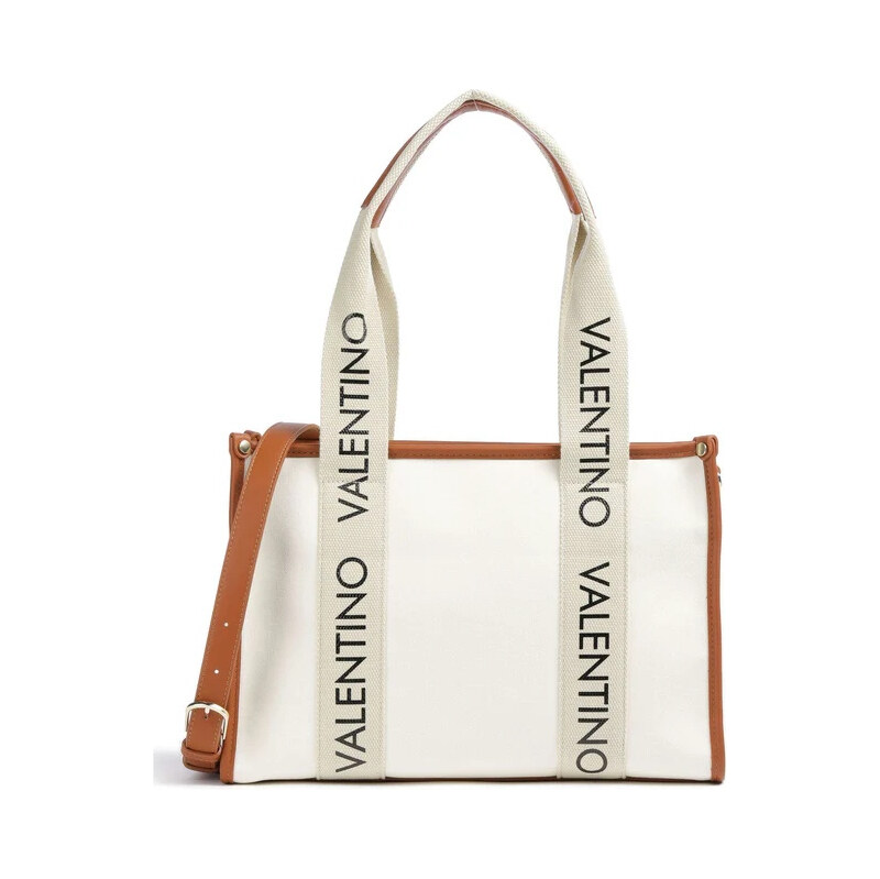 Valentino bags plátěná taška přes rameno krémová hnědá