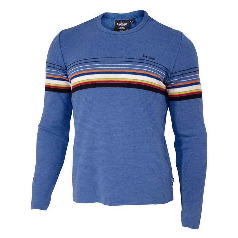 IVANHOEOEFSWEDEN Retro svetr z vlny Hang Loose Blue – s kulatým