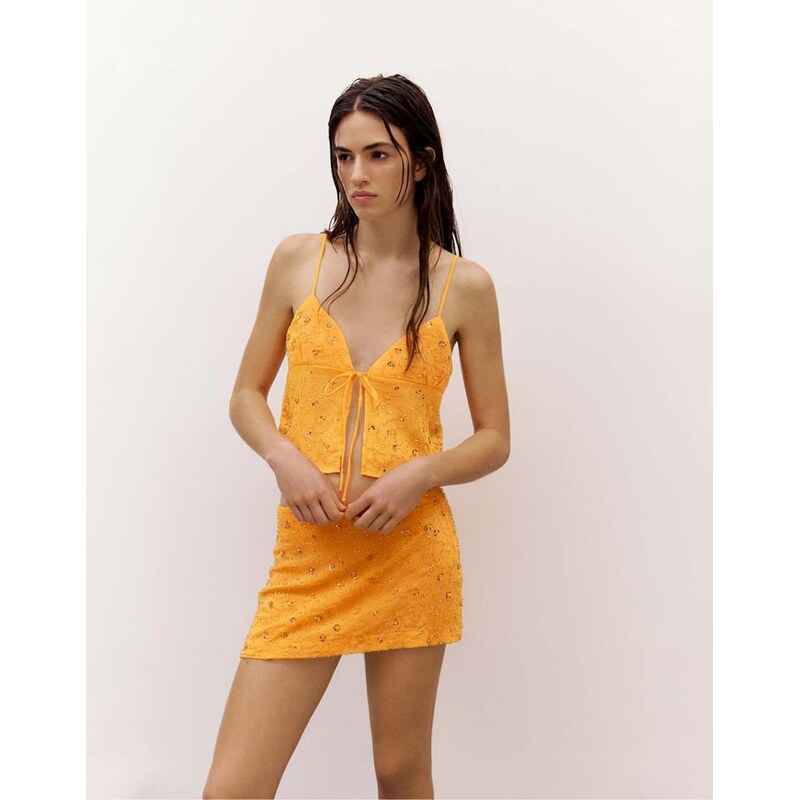 Pull&Bear Sequin strappy top in orange