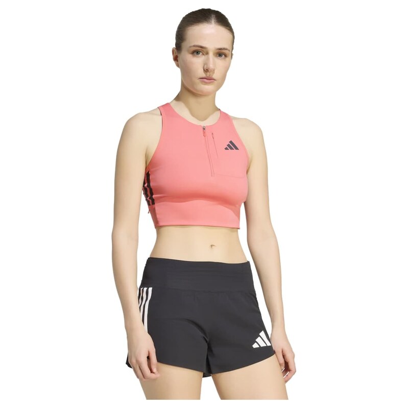 adidas performance adidas Running Adizero zip crop top in coral