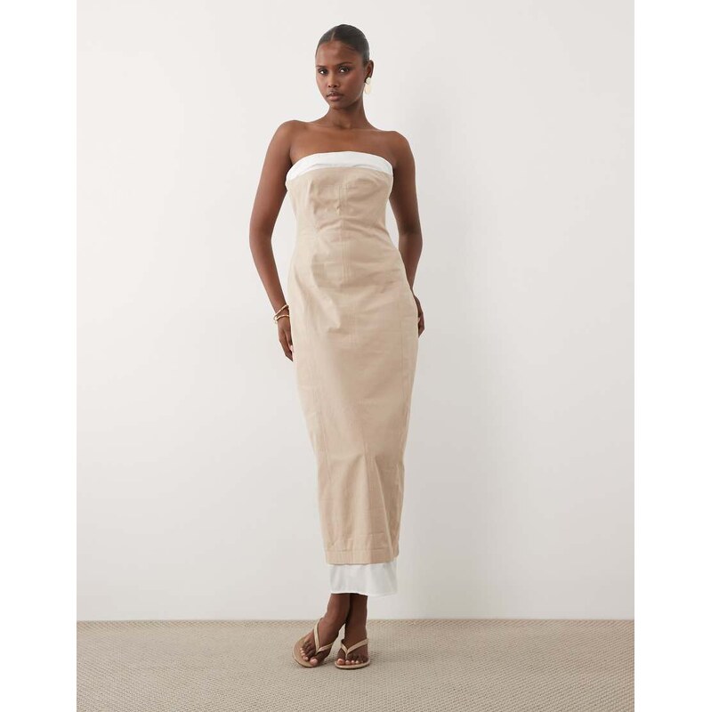 ASOS DESIGN structured bandeau midaxi dress with contrast panel