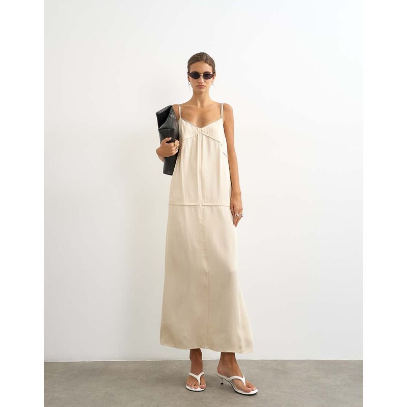 Topshop satin contrast stitch double layered cami maxi dress in