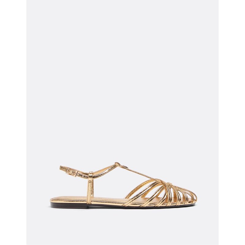 Stradivarius Thin sole cage sandals in gold
