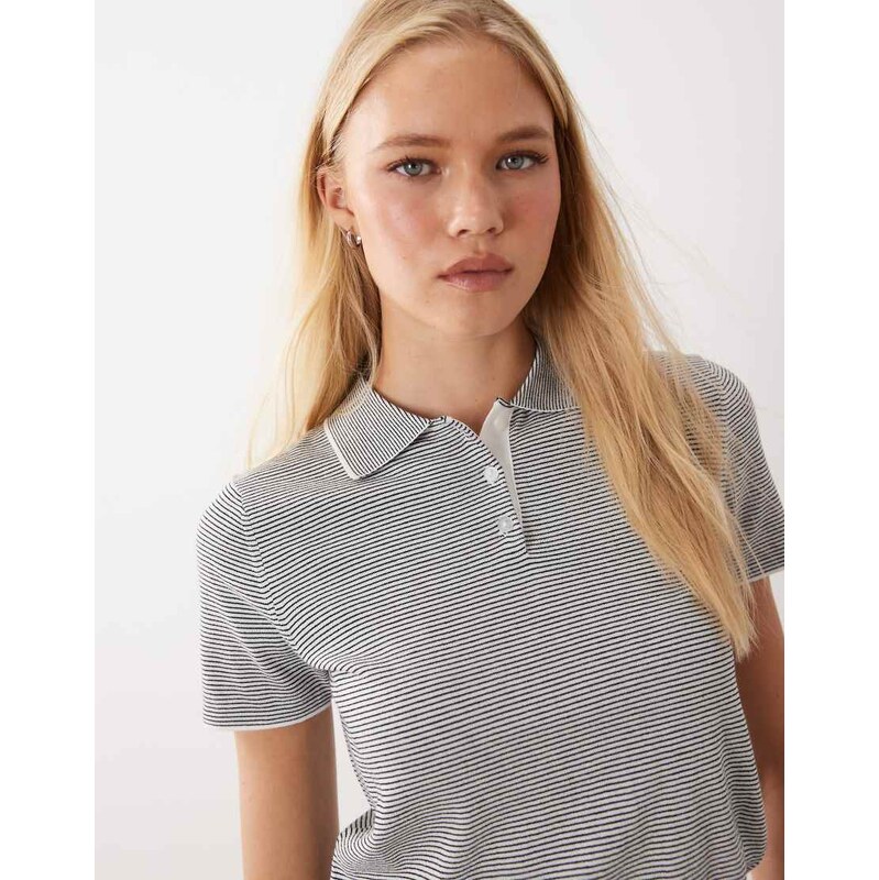 Mango short sleeve polo top in navy stripe