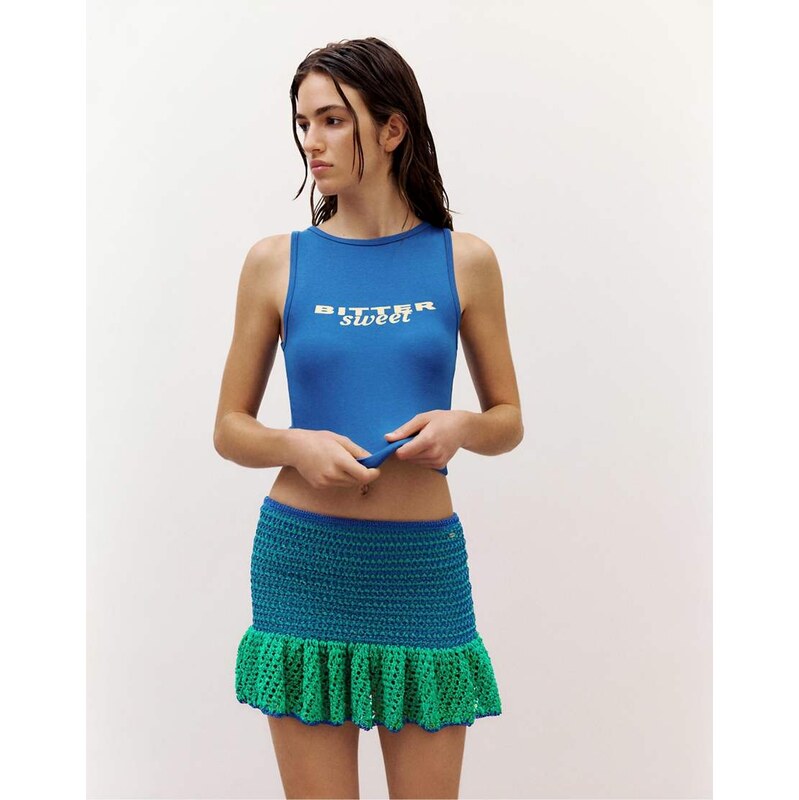 Pull&Bear Ruffled knit mini skirt in green
