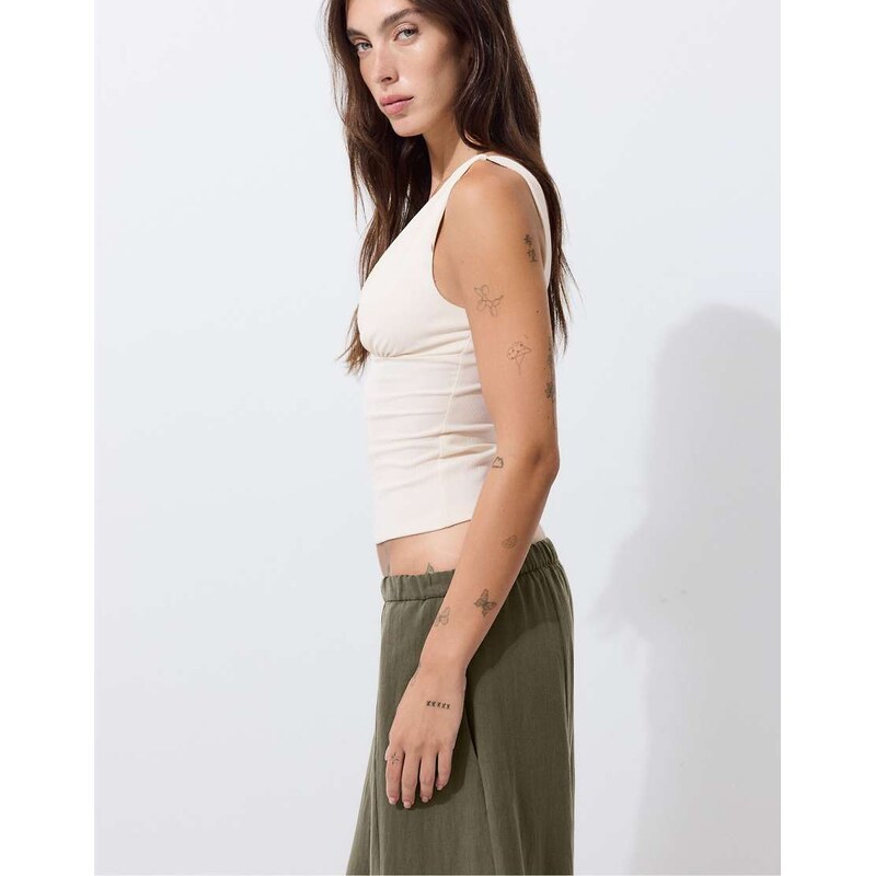Stradivarius Fitted wide-strap top in ice-White