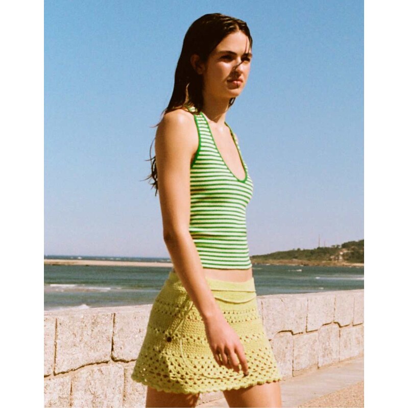Pull&Bear Striped halter top in green