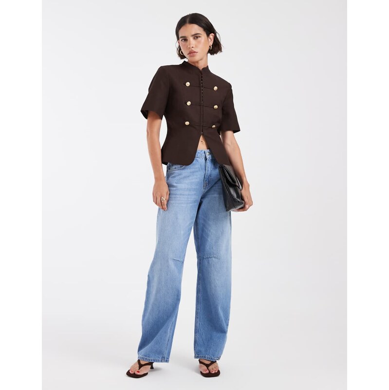 ASOS DESIGN military detail fitted shirt in chocolate brown