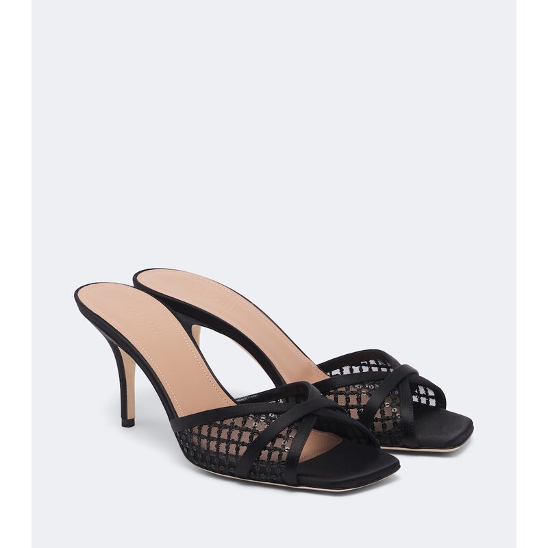 Malone Souliers Perla satin and mesh mules
