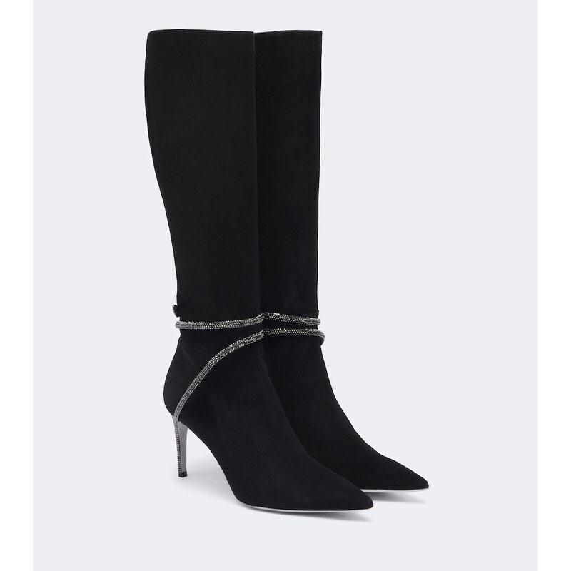 Rene Caovilla Cleo embellished suede knee-high boots