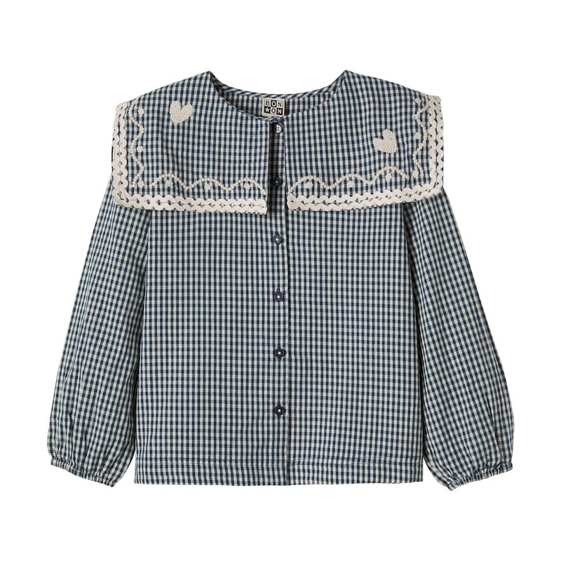 Bonton Pioupiou embroidered gingham cotton shirt
