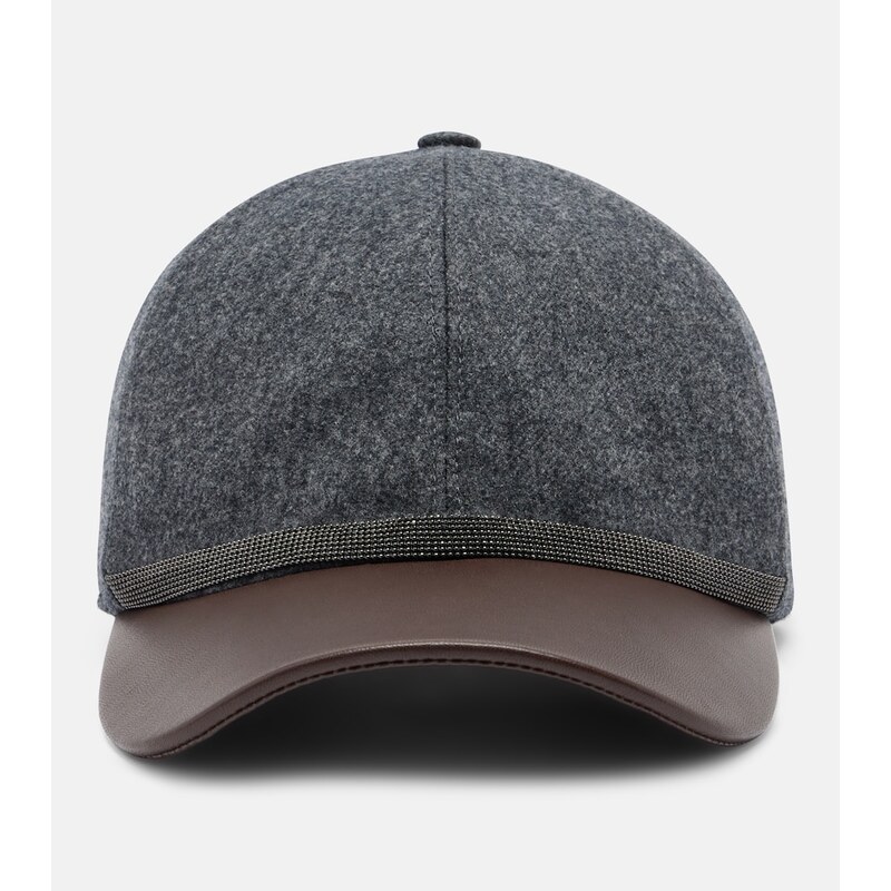 Brunello Cucinelli Monili leather and virgin wool baseball cap