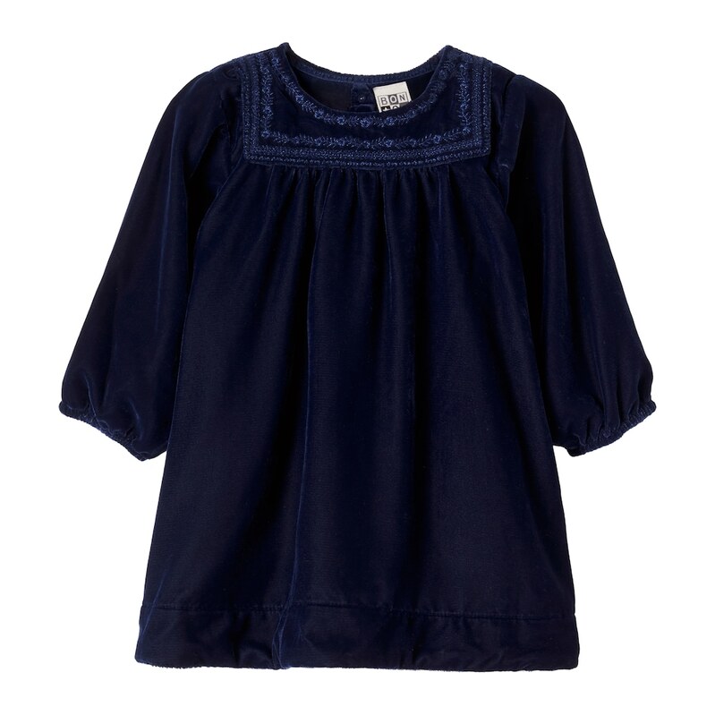 Bonton Baby Pimousse embroidered gathered velvet dress