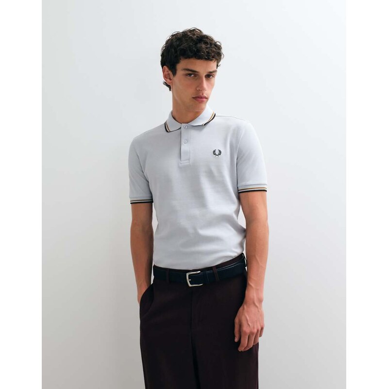 Fred Perry twin tipped polo shirt in pale blue with tan and