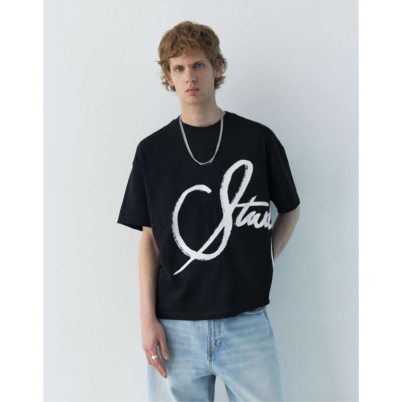 Pull&Bear Stwd graffiti t-shirt in black