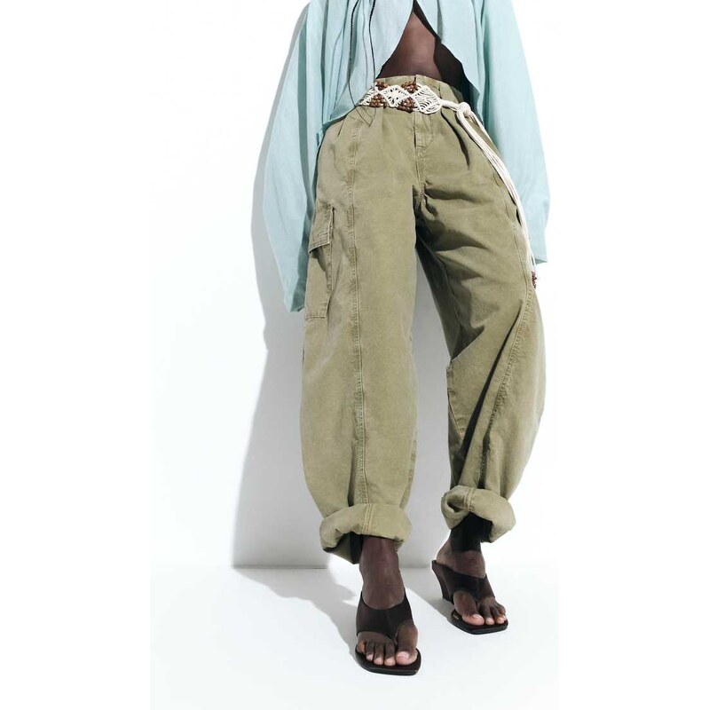ASOS DESIGN pleated waistband detail trouser in washed khaki