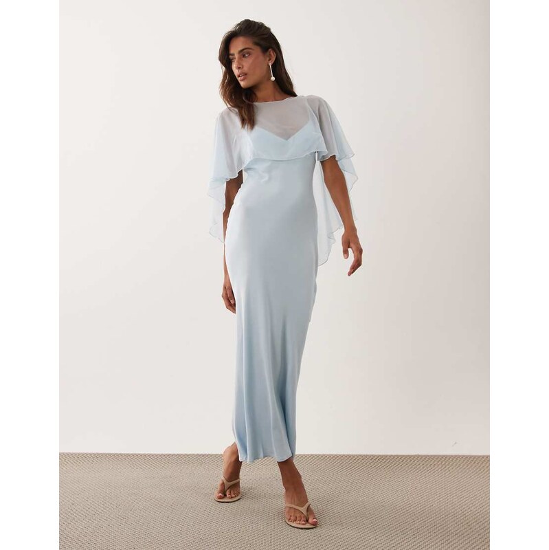ASOS DESIGN satin cape layer maxi dress in light blue