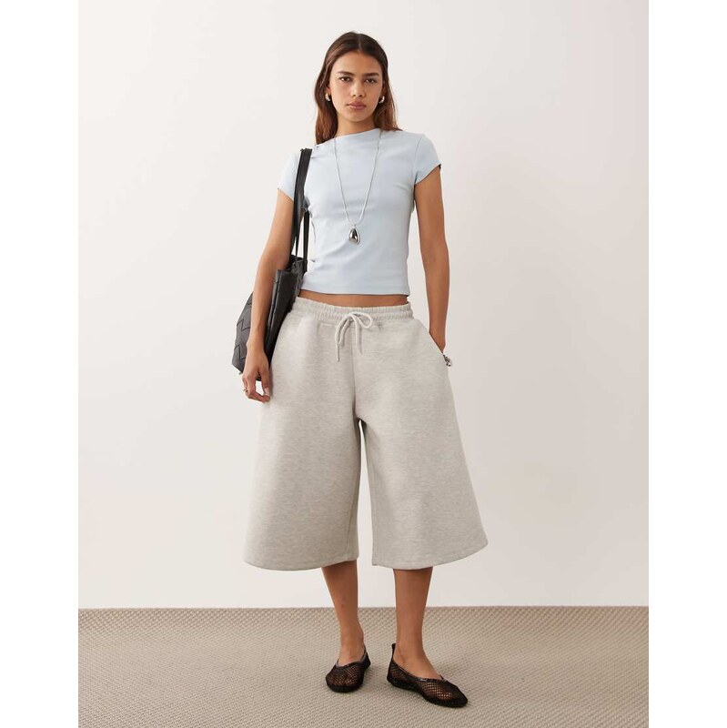 ASOS DESIGN elasticated wide leg bermuda shorts in grey in scuba