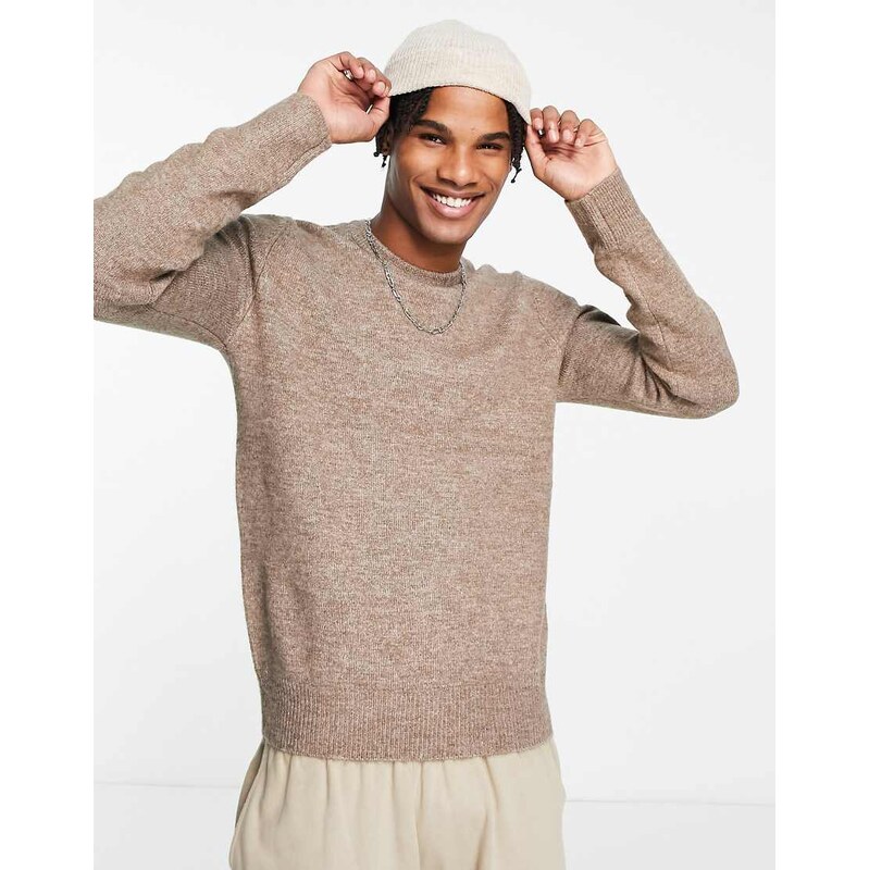 River Island soft touch crew neck jumper in stone-Neutral