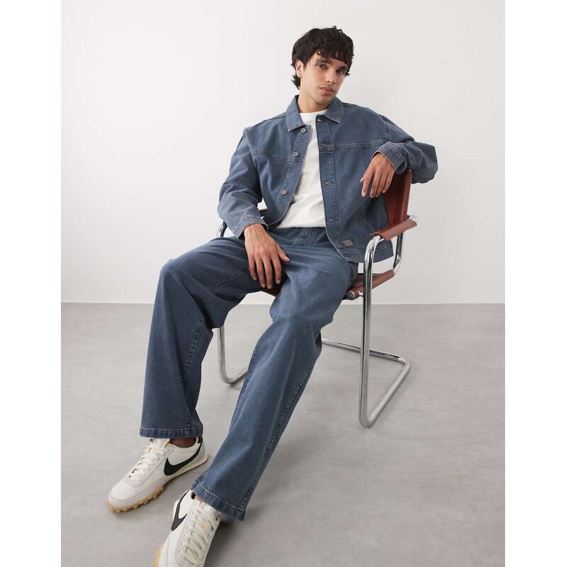 ASOS DESIGN loose straight jeans in mid wash blue