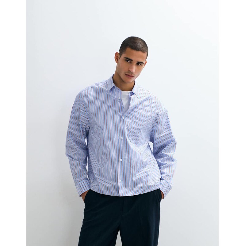 ASOS DESIGN boxy oversized stripe shirt in blue