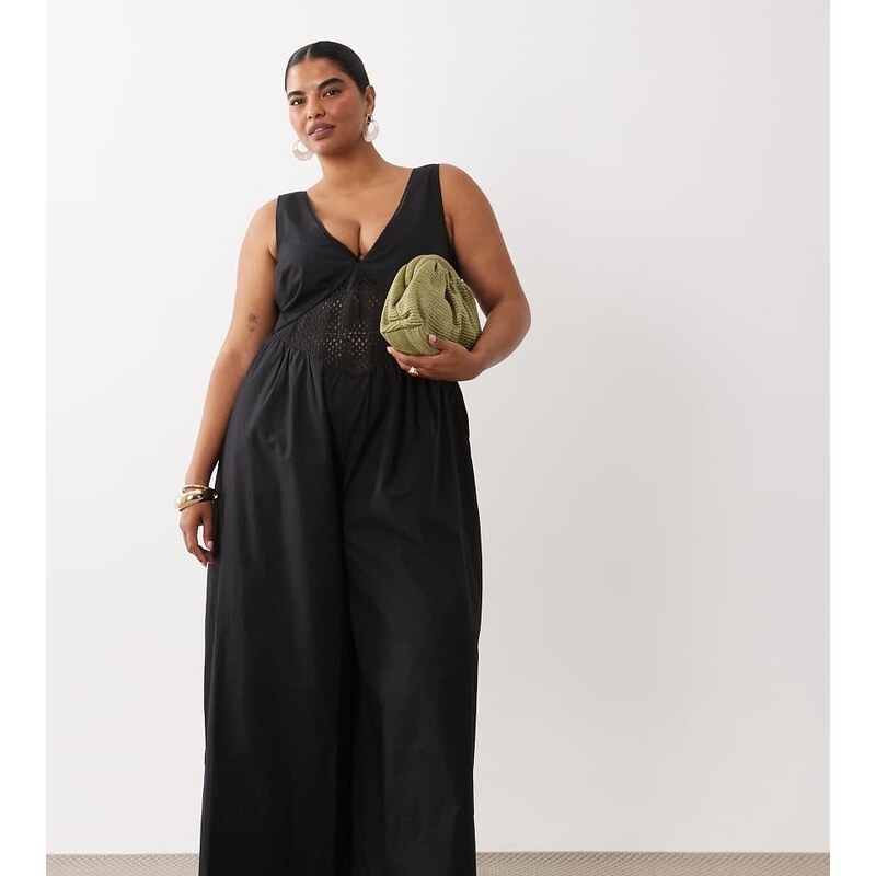 ASOS Curve ASOS DESIGN Curve jumpsuit with crochet waist panel