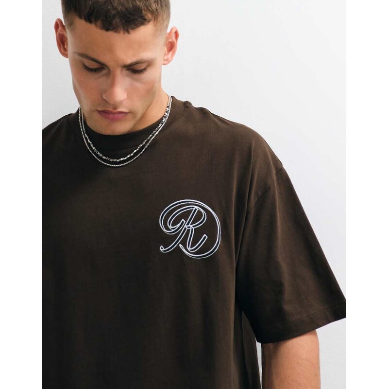 ASOS DESIGN oversized t-shirt with chest embroidery in brown