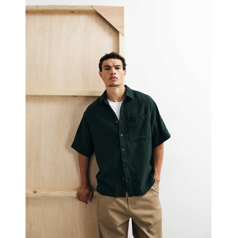 ASOS DESIGN oversized waffle textured shirt in green