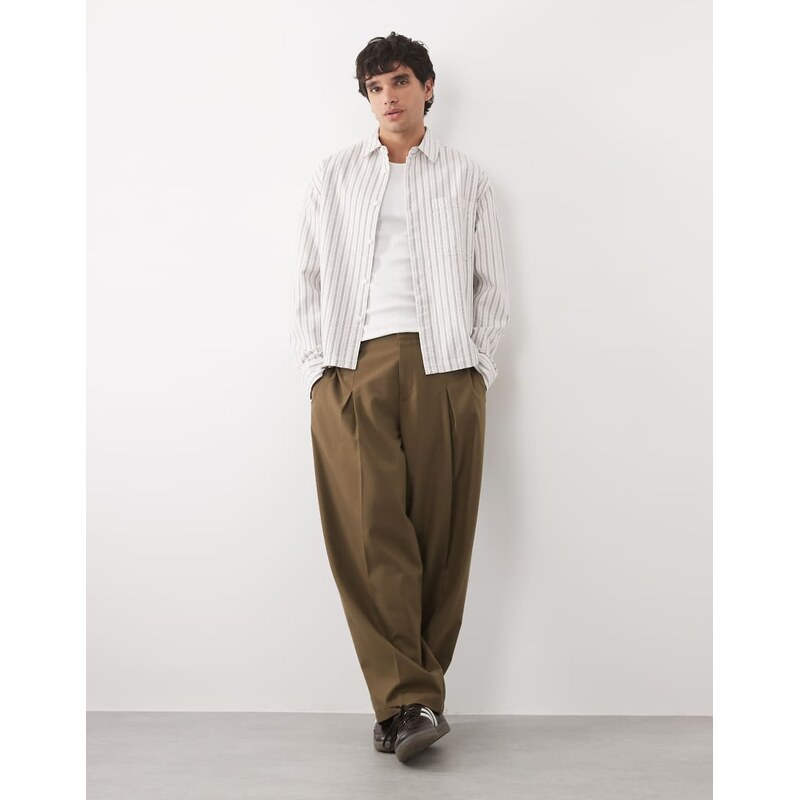 ASOS DESIGN boxy oversized stripe shirt in beige-Neutral