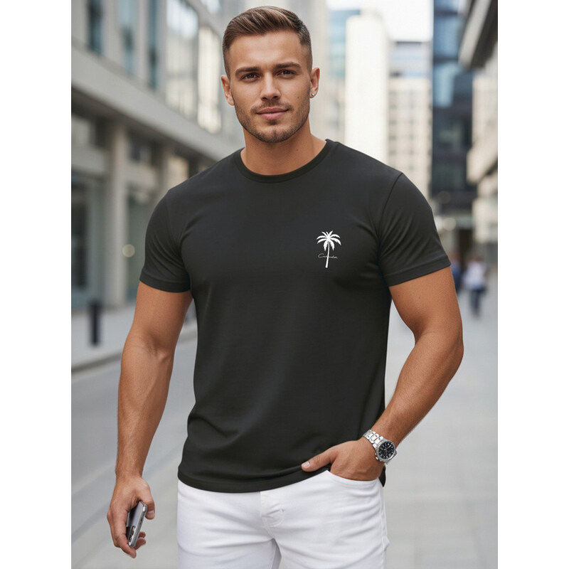 Pánské bavlněné tričko s potiskem, černé, FashionStreet NX5126R
