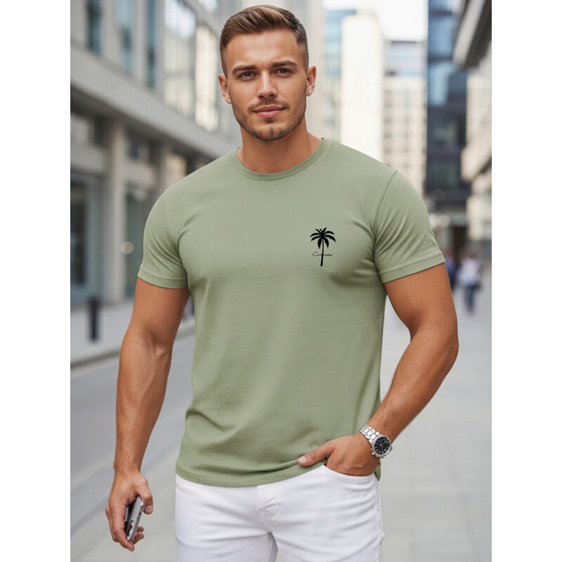Pánské bavlněné tričko s potiskem, zelené, FashionStreet NX5126R